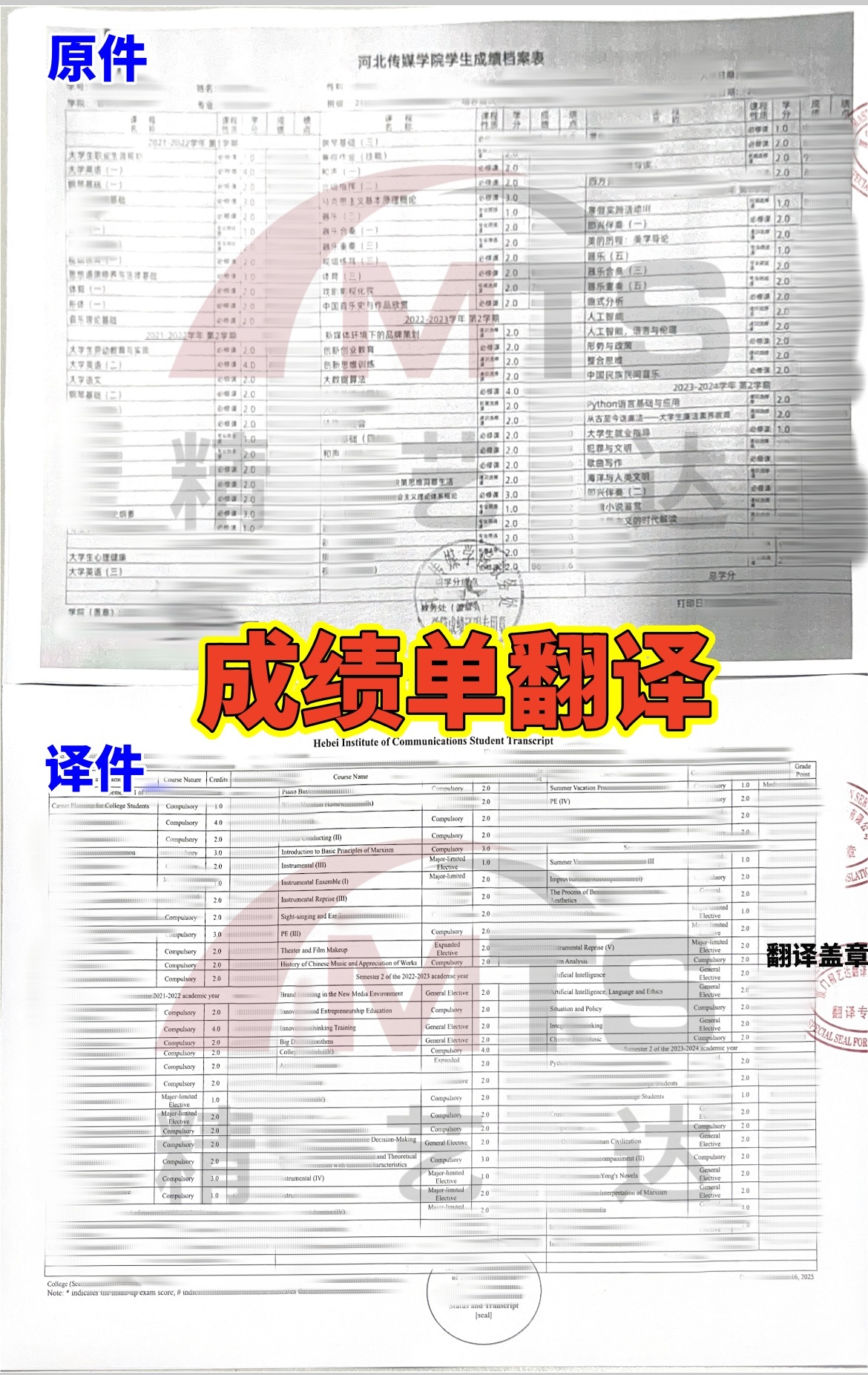 精艺达翻译公司成绩单翻译案例