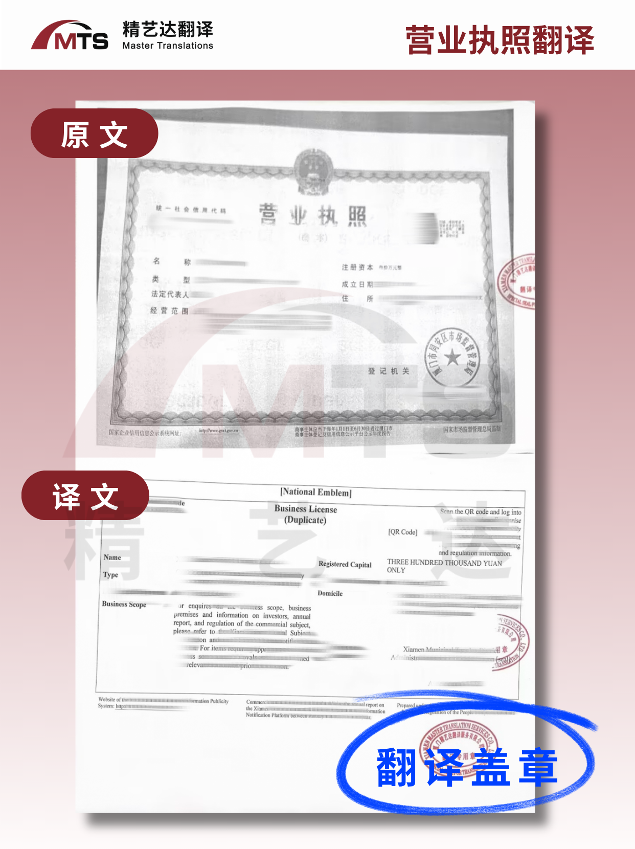 跨国开店、外企开户总被退件?营业执照翻译盖章找哪家翻译机构